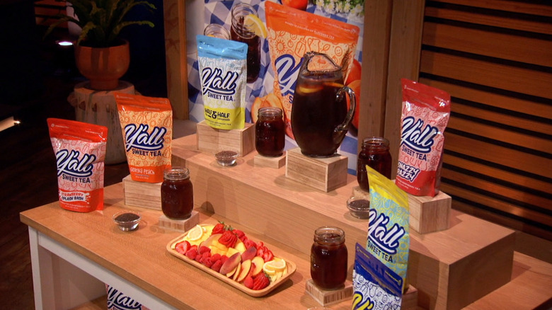 Y'all Sweet Tea bags; tea in pitcher and jars