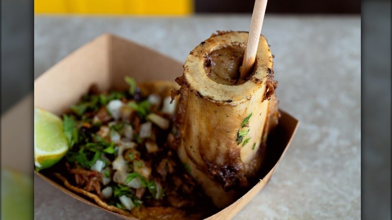Birria bone marrow taco at Tuétano Taqueria