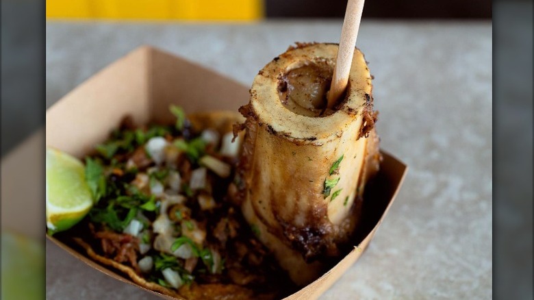 Birria bone marrow taco at Tuétano Taqueria