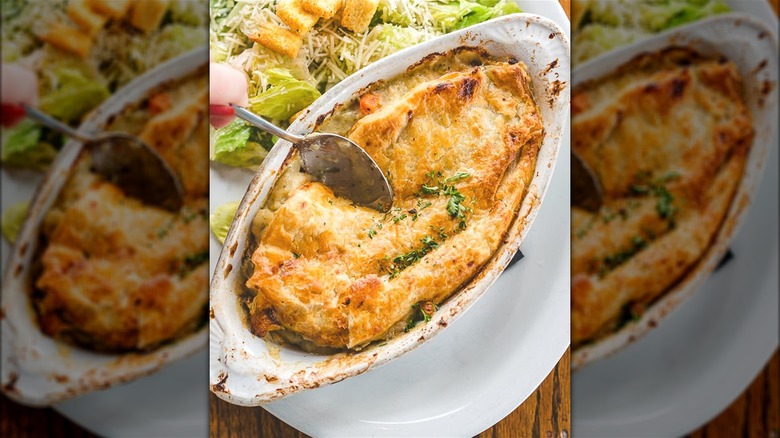 Chicken pot pie with spoon