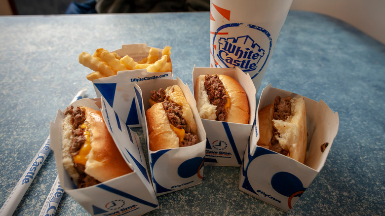 White Castle sliders on table