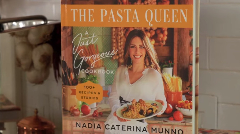 Pasta Queen's cookbook cover on kitchen counter