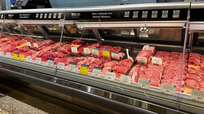 A butcher case at Whole Foods