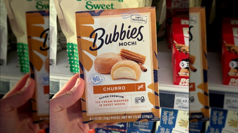 A box of Bubbies Mochi, Churro flavor
