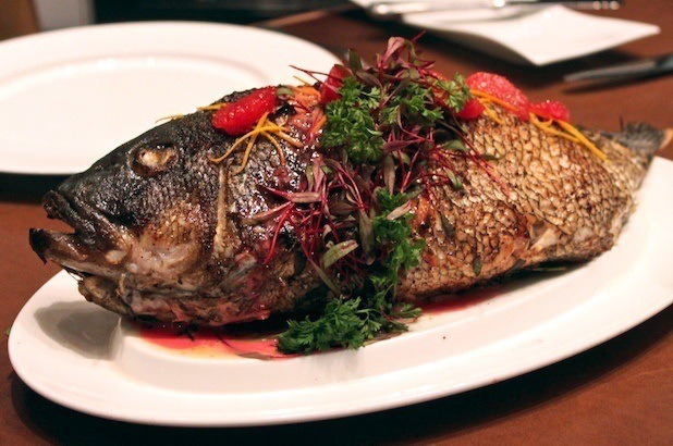 Whole Roasted Black Sea Bass With Winter Vegetables