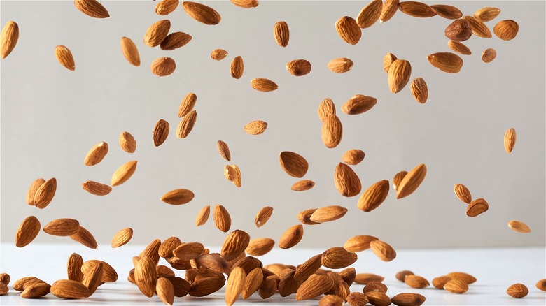 Almonds in mid air 