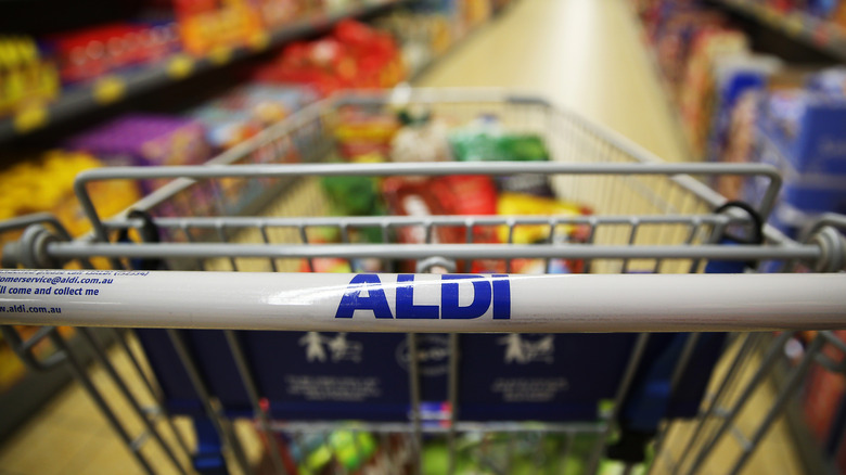 Aldi shopping cart in aisle