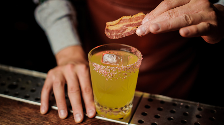 Cocktail with bacon rim