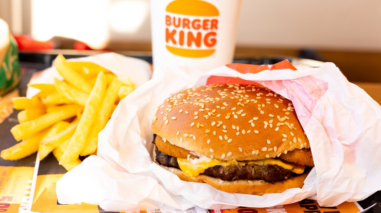 Burger King burger, fries and drink