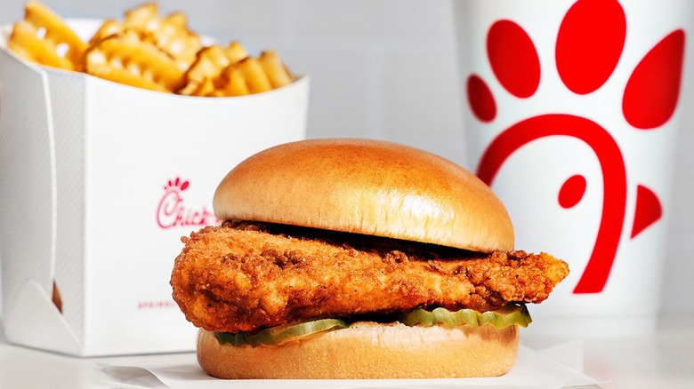 Chick-fil-A sandwich, fries, and drink