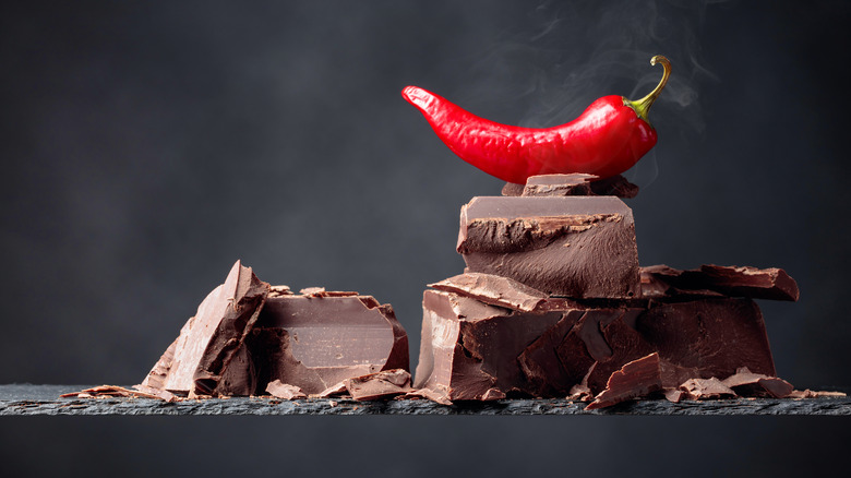 Chocolate pieces with red chili