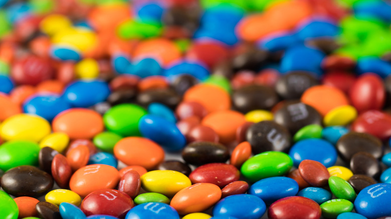 Close-up of a pile of colorful M&M's