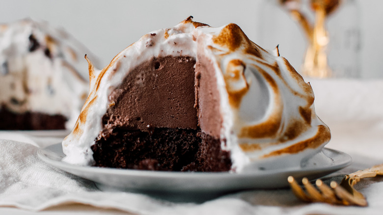 Baked Alaska with chocolate ice cream