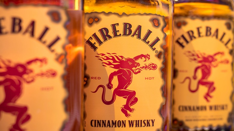 Bottles of Fireball Whisky up close