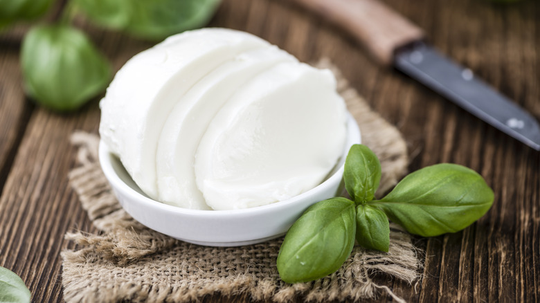 sliced fresh mozzarella with basil