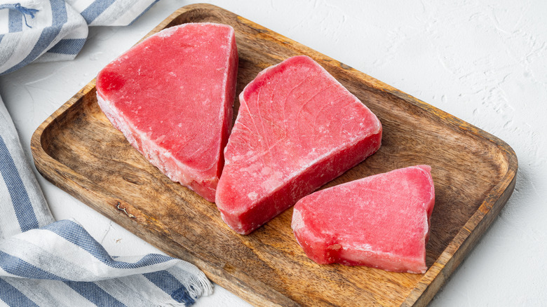 Frozen tuna steaks