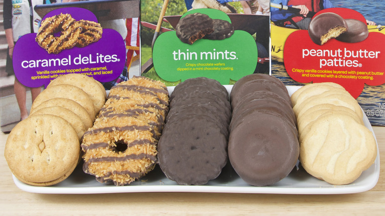 Girl Scout cookies and cookie boxes