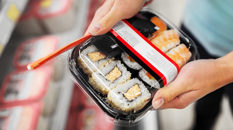 Plastic packaged sushi roll