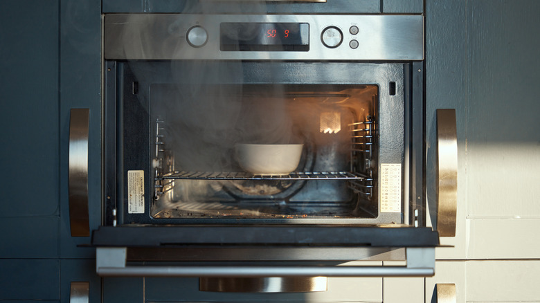 baking dish in smoky oven