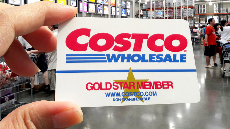 Person holding Costco membership card in store