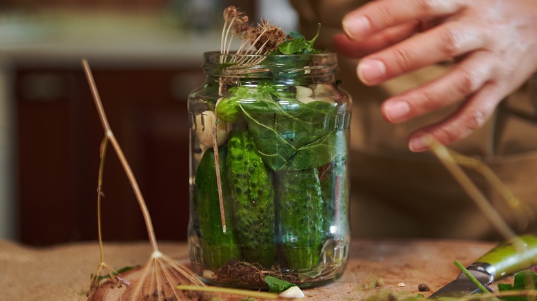 Jar of homemade pickles