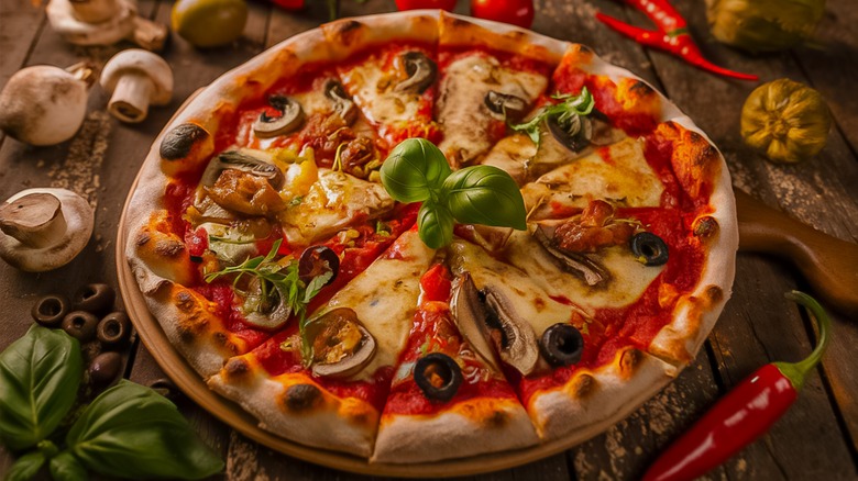 pizza with various toppings