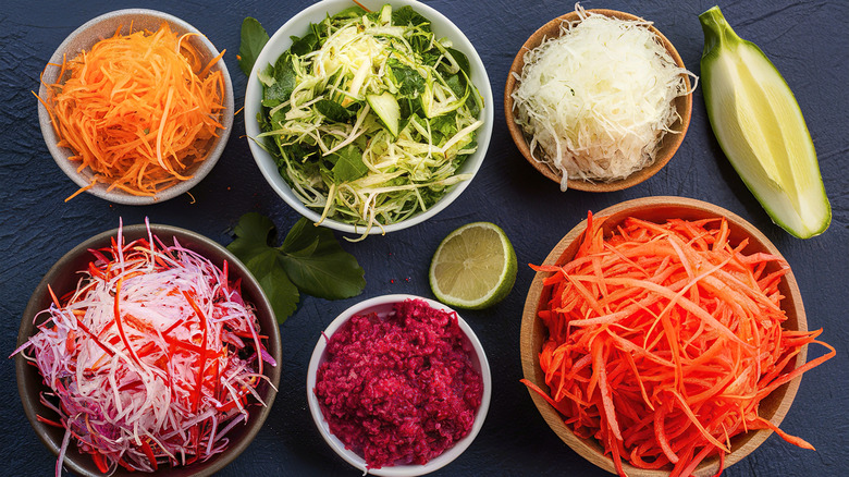Assorted shredded vegetables for coleslaw