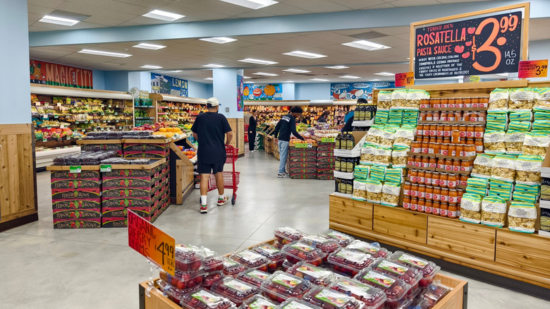 Customers shop for groceries at Trader Joe's