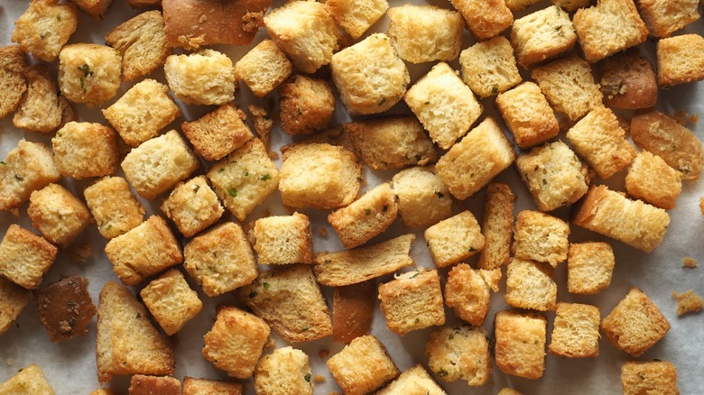 tray of crispy croutons