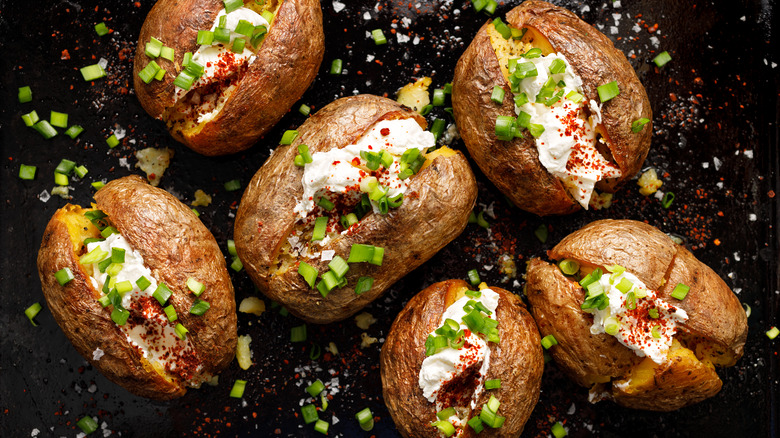 Baked potatoes stuffed cream chives
