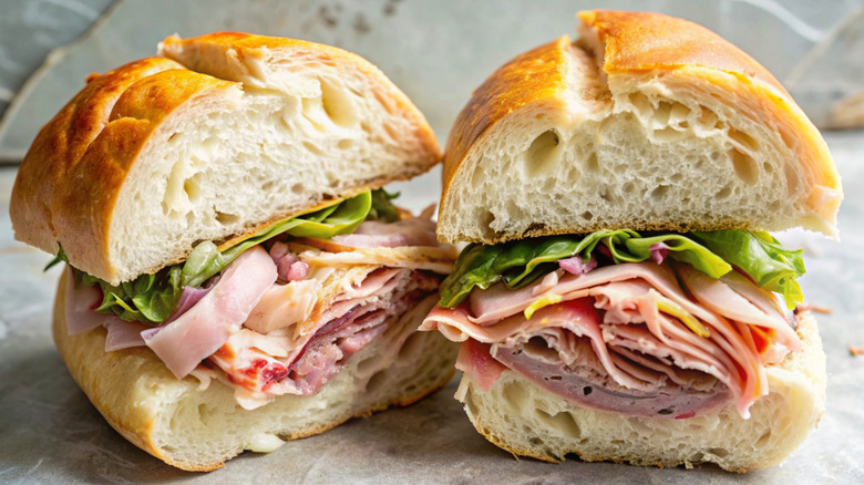 Grinder sandwich cut in half