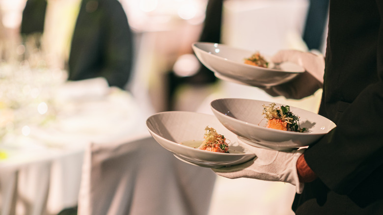 Dishes served to tables in a Michelin-starred restaurant