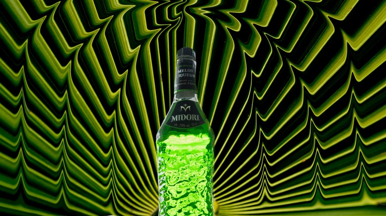 Midori bottle with funky background