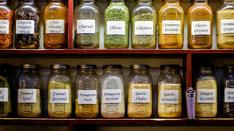 various spices on rack