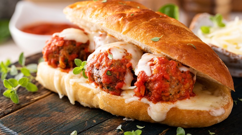 Meatball sub with melted cheese
