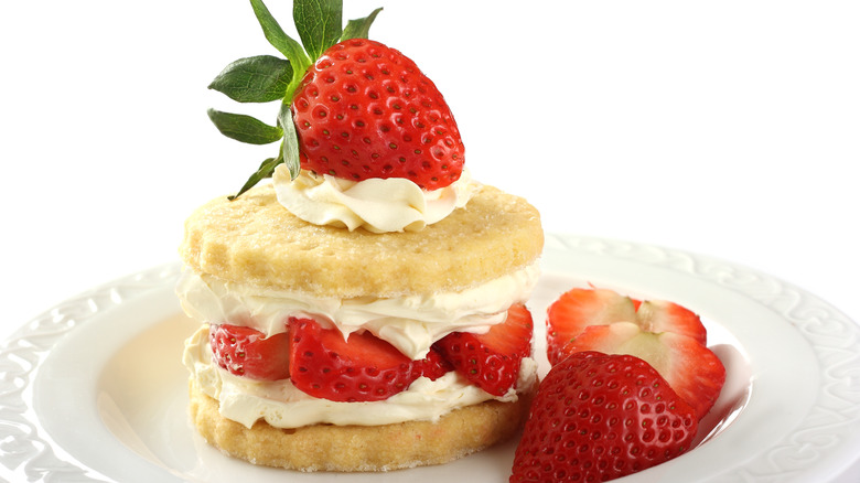 Strawberry shortcake on white plate