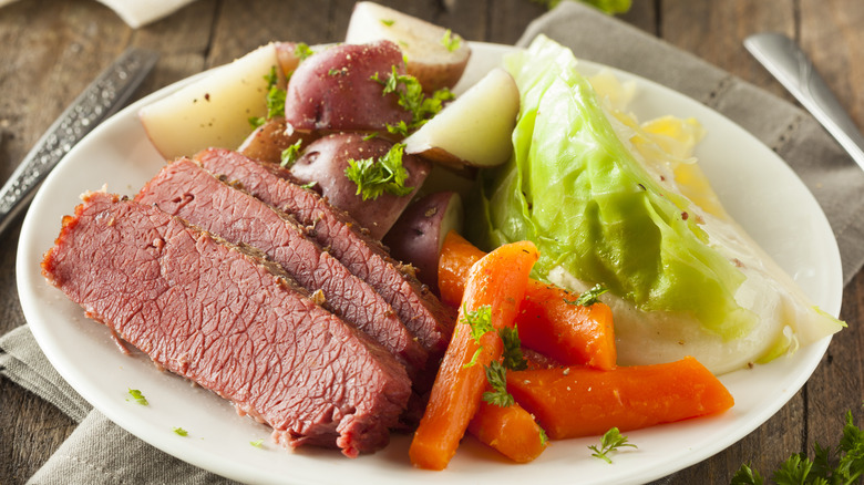 corned beef meal on table