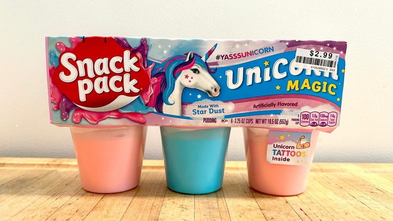 Snack Pack Unicorn Magic Pudding on wooden table