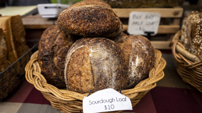 sourdough bread loaves in basket