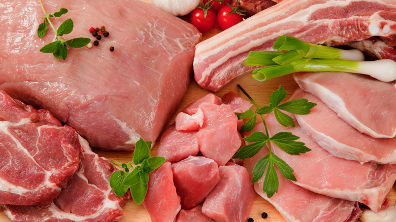 An assortment of raw pork