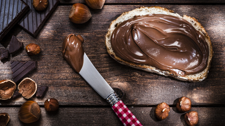 Chocolate hazelnut spread on toast