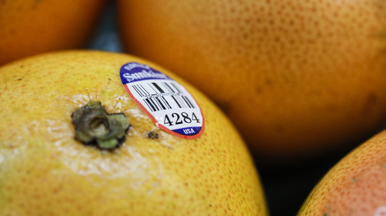 Fruit with sticker close up 