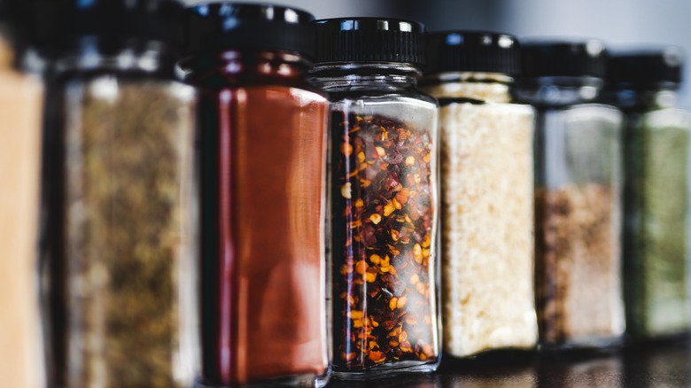 Jars of spices and seasonings