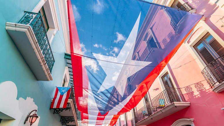Flag of Puerto Rico in street