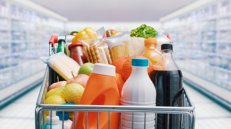 Grocery cart full of food