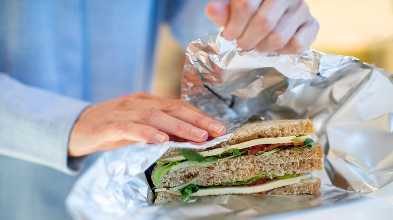 Sandwich wrapped in foil