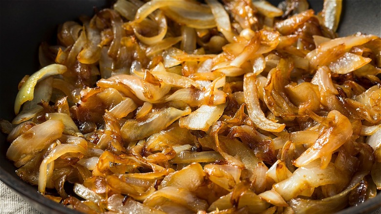 onions caramelizing in a pan