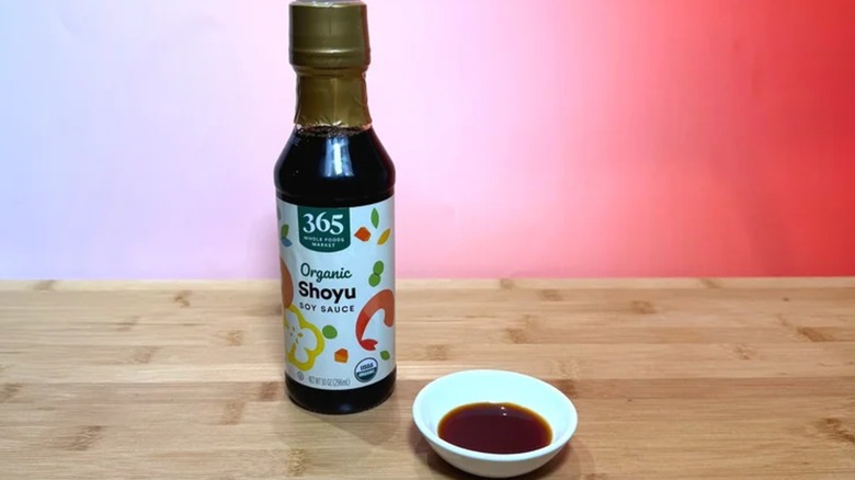 Whole Foods soy sauce on table