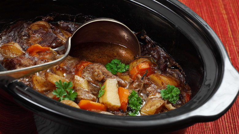 Slow cooker with stew 
