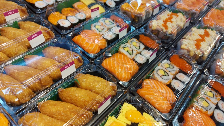 rows of grocery store sushi